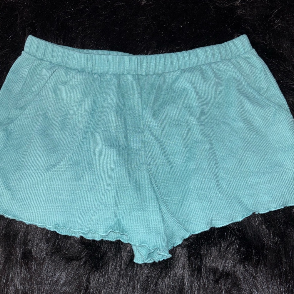 Just Be Teal Ribbed Pajama Shorts with pockets, Size Small